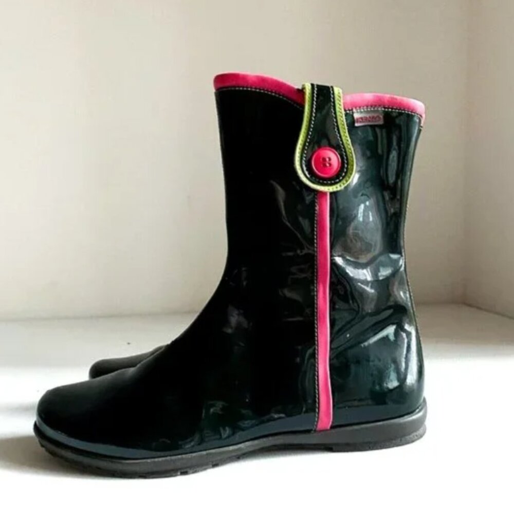 KENZO Paris Deep Green Patent Leather Short Zip up Booties 36